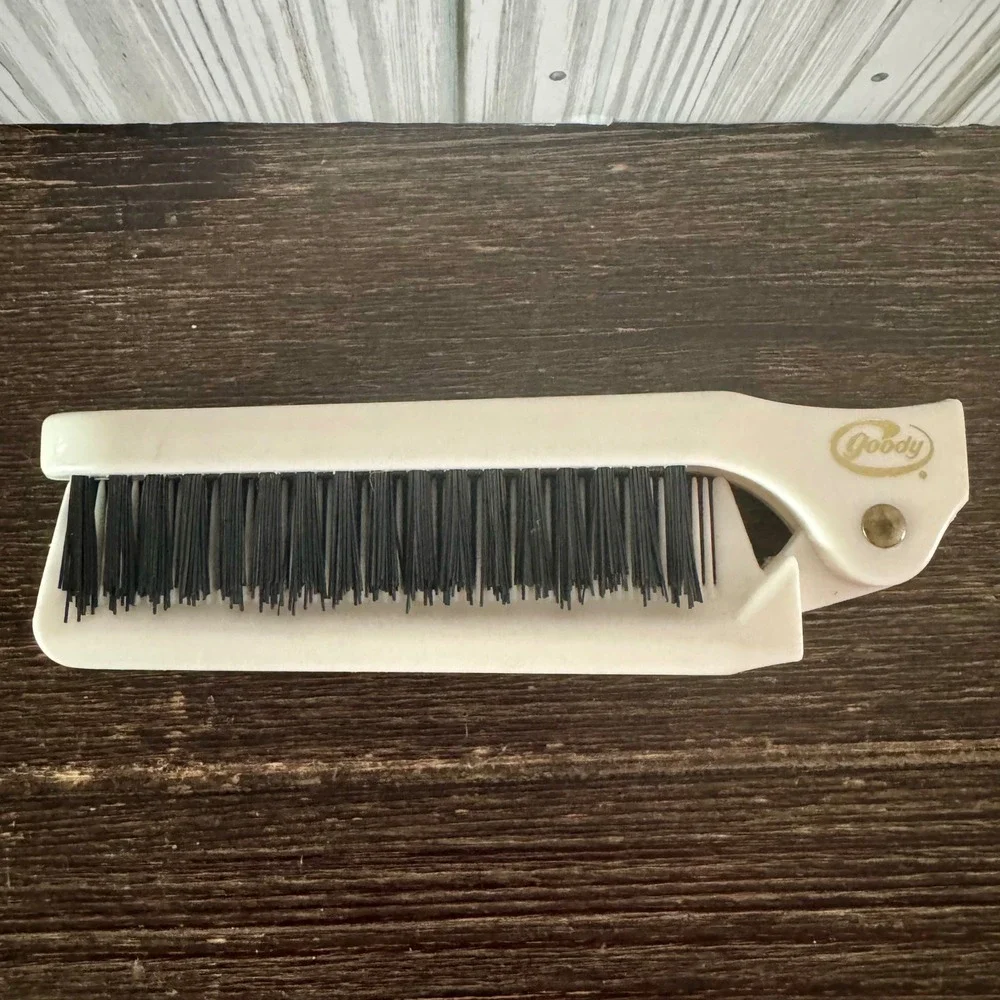 Vintage Goody Folding Hair Brush and Comb 2-in-1 Travel Tool White Black USA Y2K